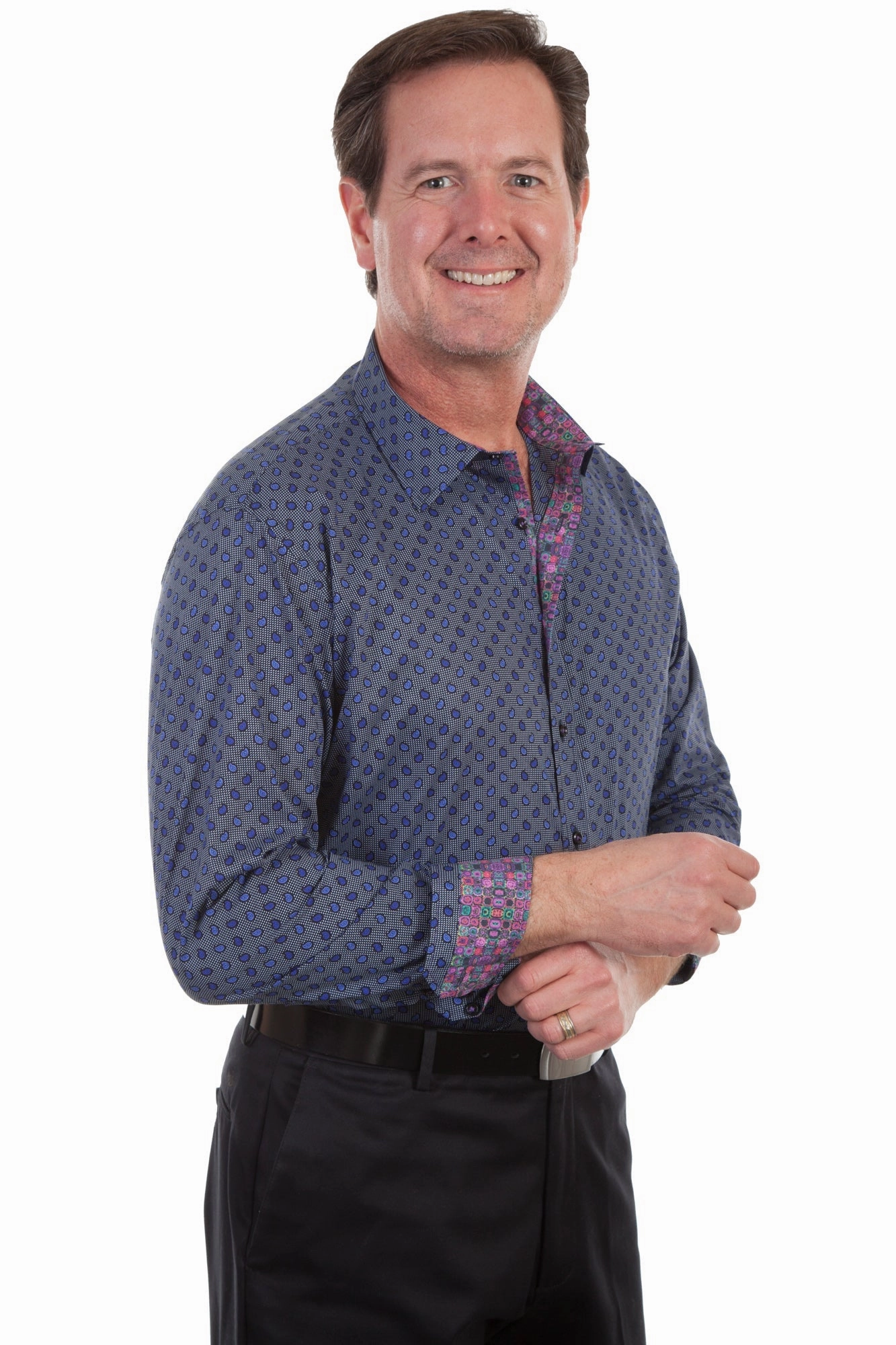 Lightweight Layers High-Quality Material Scully Mens Blue 100% Cotton Paisley L/S Shirt