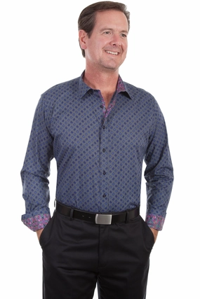 Mature Elegance Scully Mens Blue 100% Cotton Paisley L/S Shirt