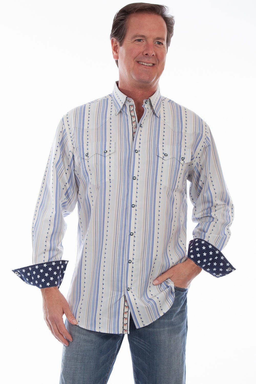 Scully Mens Blue 100% Cotton Signature Election L/S Shirt Static Dissipating Fiber Durable Thread Construction