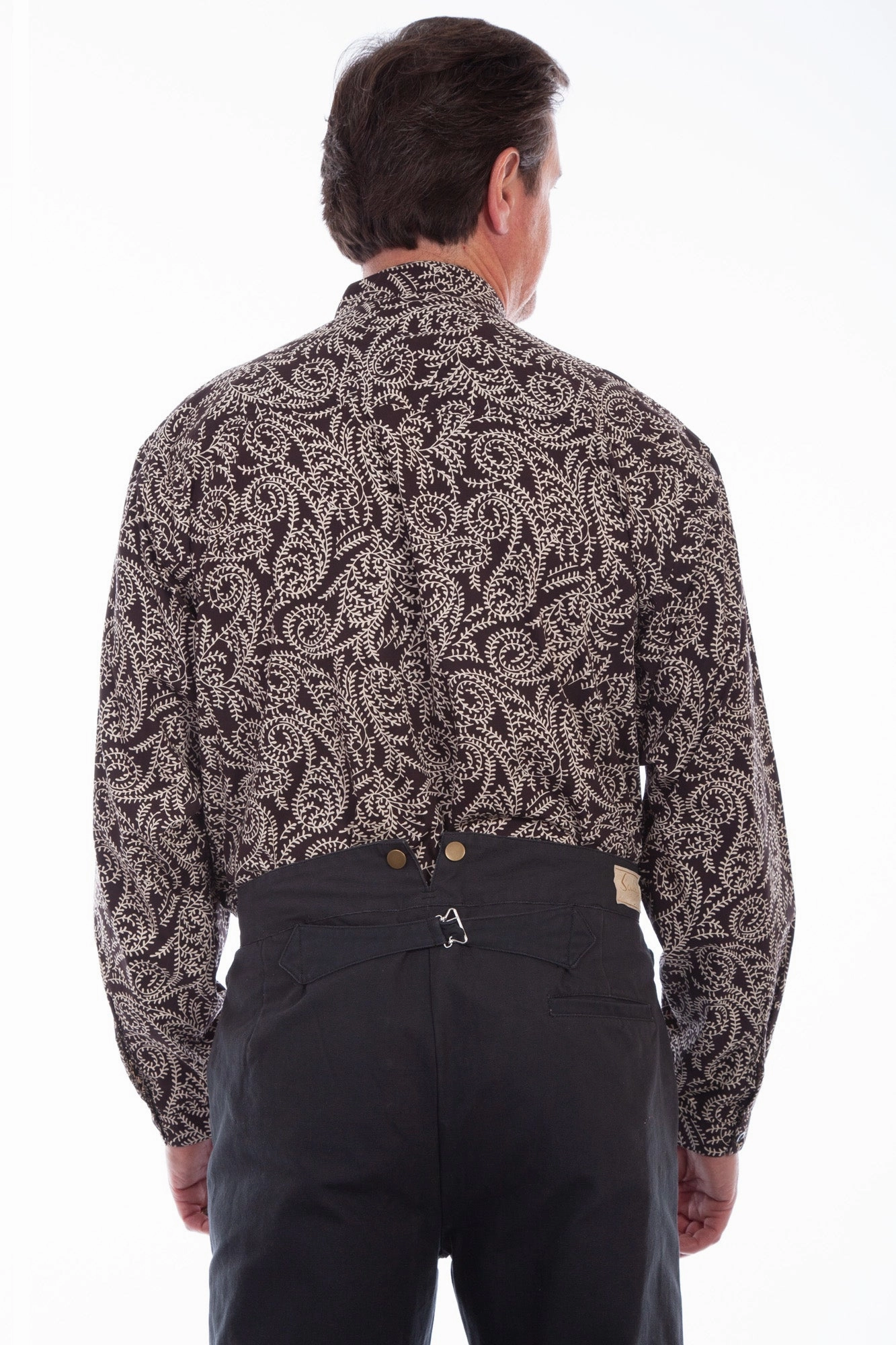 Sustainable Weave Party outfit Scully Mens Brown 100% Cotton Lg Paisley L/S Shirt
