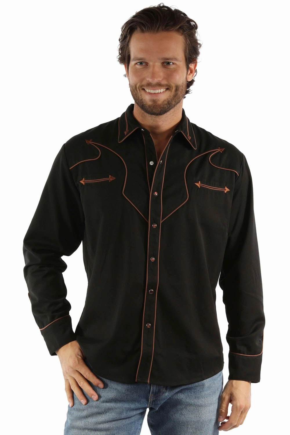 Brushed Inner Lining Outdoor Gear Scully Mens Brown Piping Black Poly/Rayon L/S Shirt