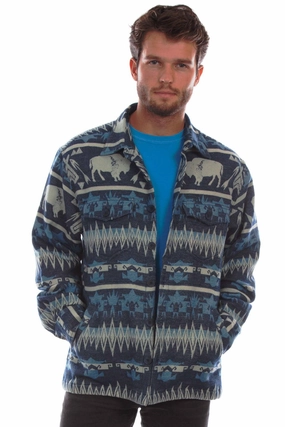 Scully Mens Buffalo Jacket Blue 100% Cotton L/S Shirt Perfect Fit