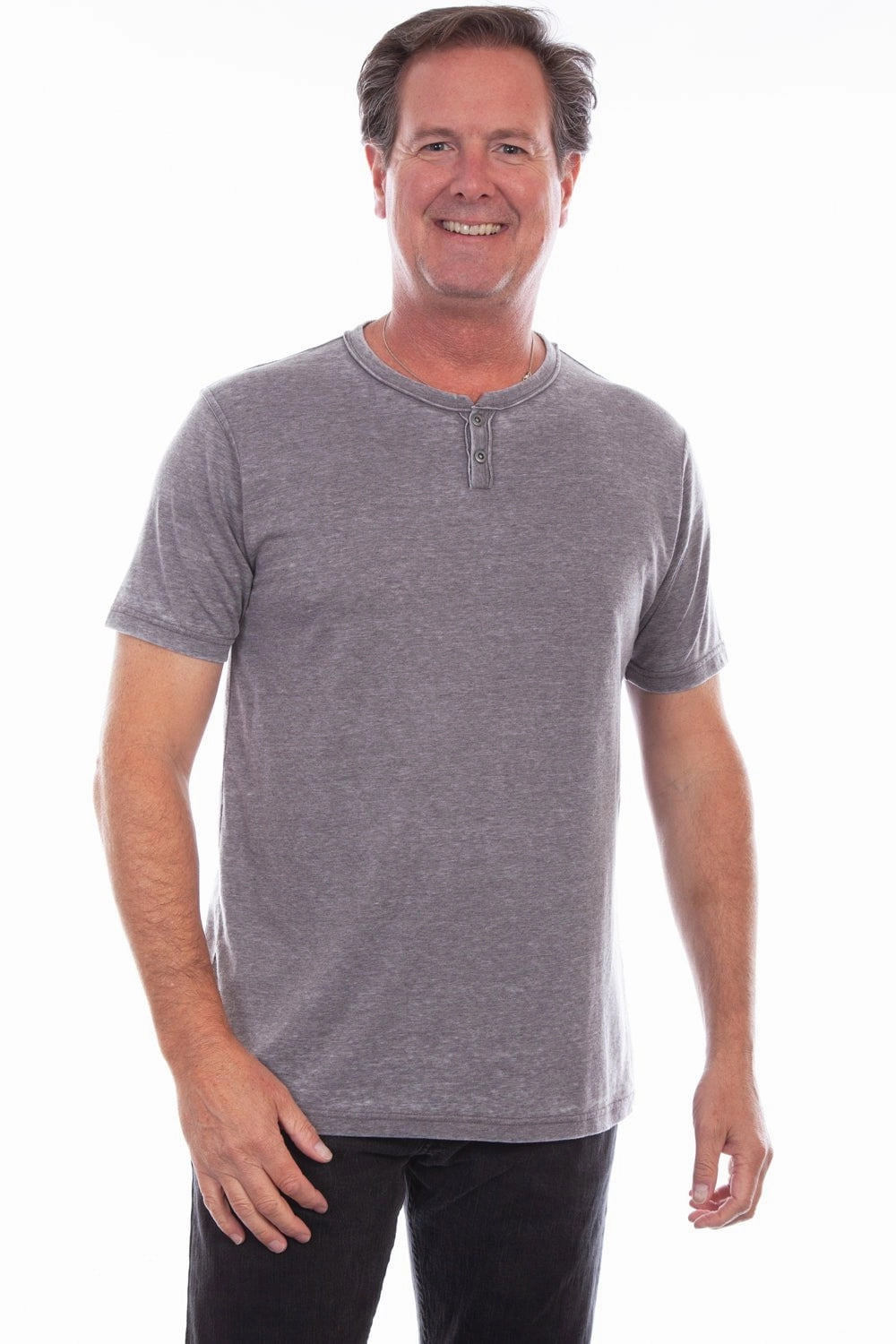 Wrinkle Free Care Scully Mens Charcoal 100% Cotton Henley S/S T-Shirt