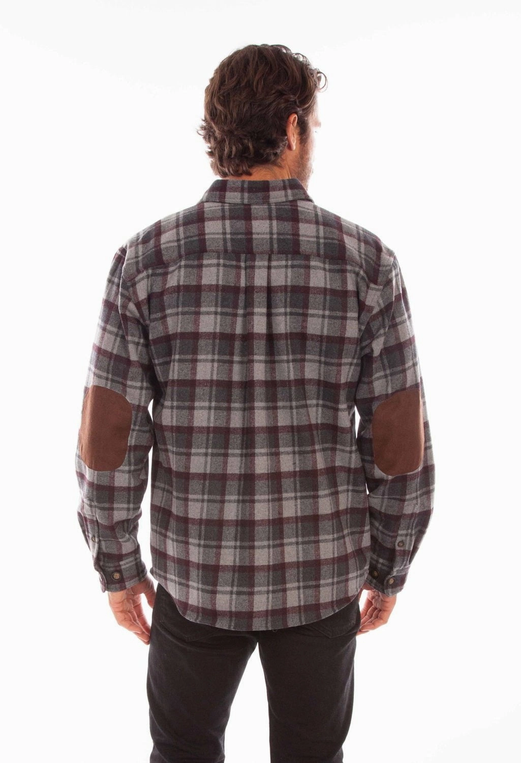 Gym Wear Scully Mens Charcoal/Burgundy Wool Blend Flannel Plaid L/S Shirt