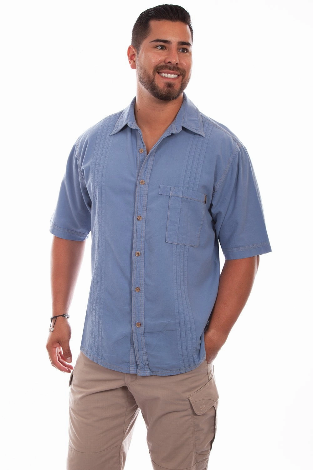 Scully Mens Citadel Blue 100% Cotton Traveler S/S Shirt Wrinkle-Free Rooftop Bar