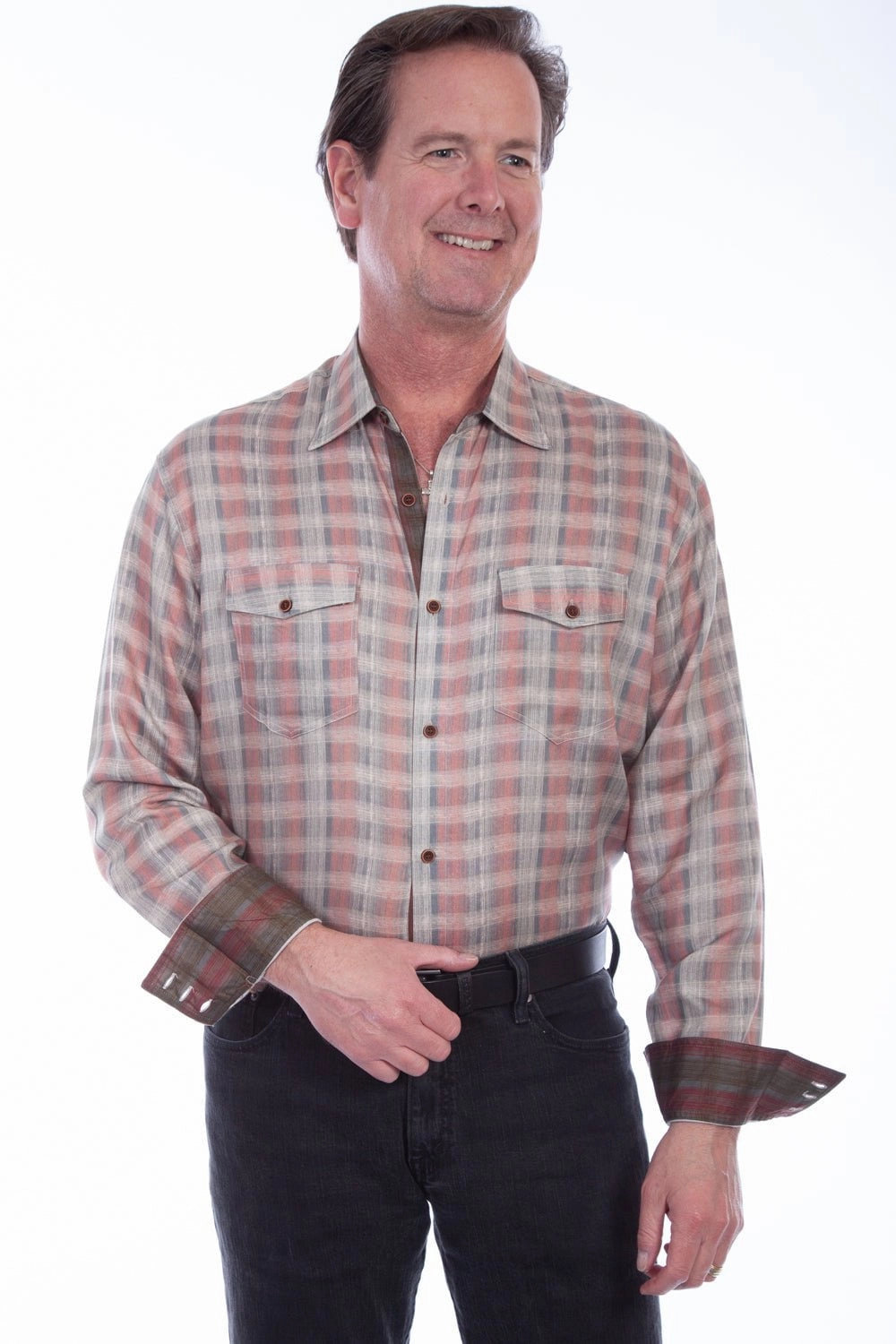 Scully Mens Coral 100% Tencel Bold Plaid L/S Shirt Easy Care Material Eco-Friendly Choice