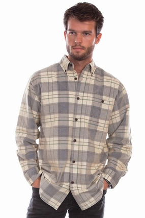 Scully Mens Corduroy Plaid Blue/Tan 100% Cotton L/S Shirt Night Out Spring Break