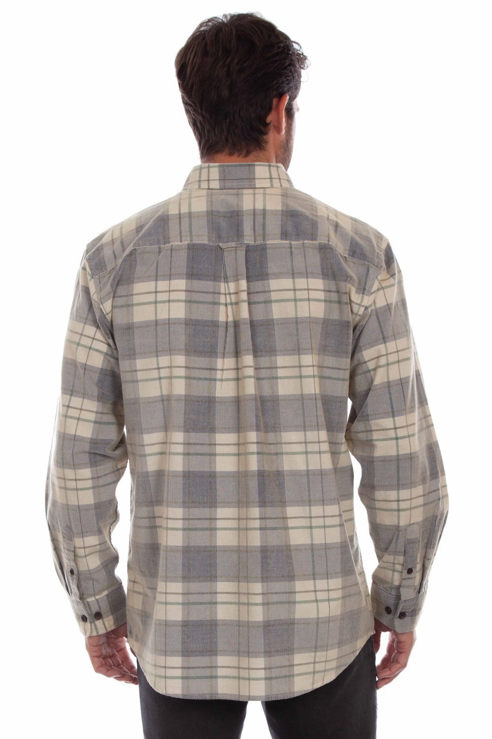 Everyday Wear Round Collar Scully Mens Corduroy Plaid Blue/Tan 100% Cotton L/S Shirt