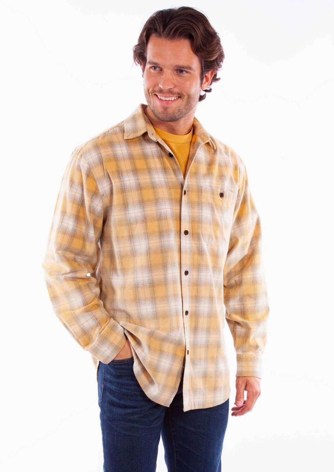 Eco Friendly Material Scully Mens Corduroy Plaid Natural 100% Cotton L/S Shirt