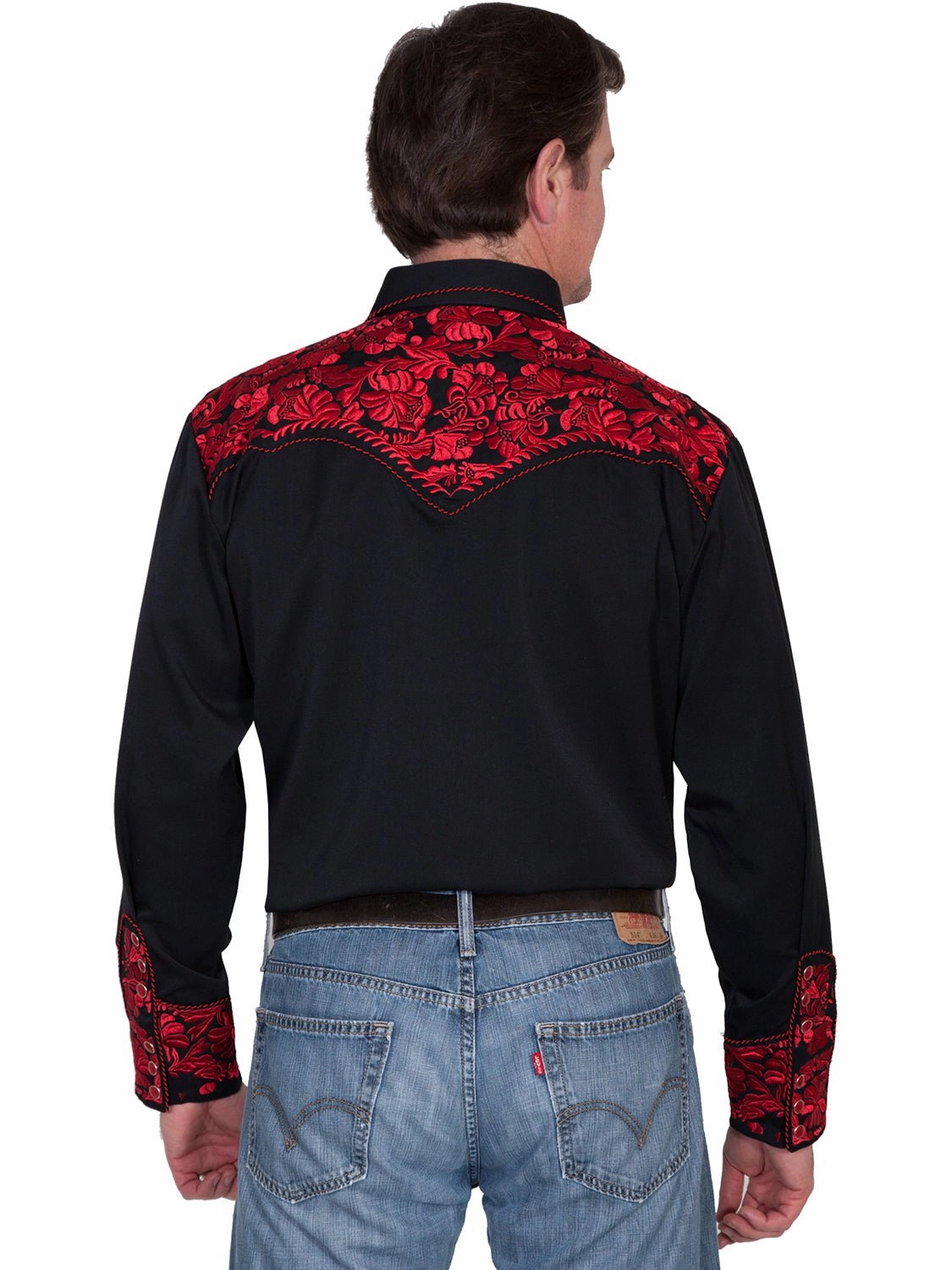 Classic Color Scully Mens Crimson Poly/Rayon Tooled Floral L/S Shirt