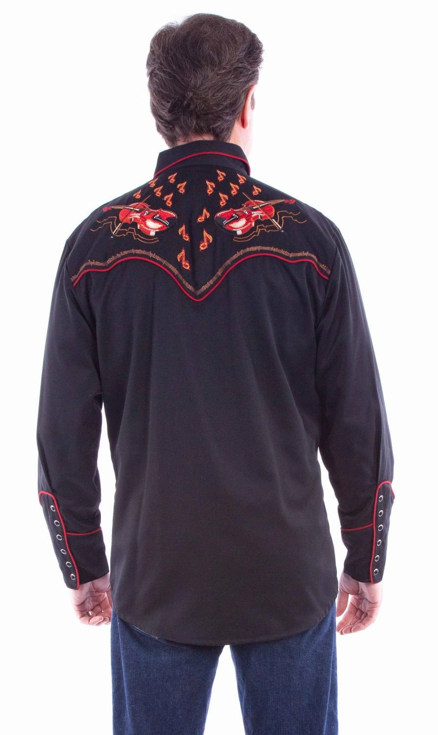 Travel Essential Weekend Outfit Scully Mens Dueling Fiddles Black Poly/Cotton L/S Shirt