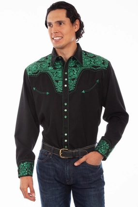 Scully Mens Emerald Poly/Rayon Floral Tooled L/S Shirt Fashionable Pick