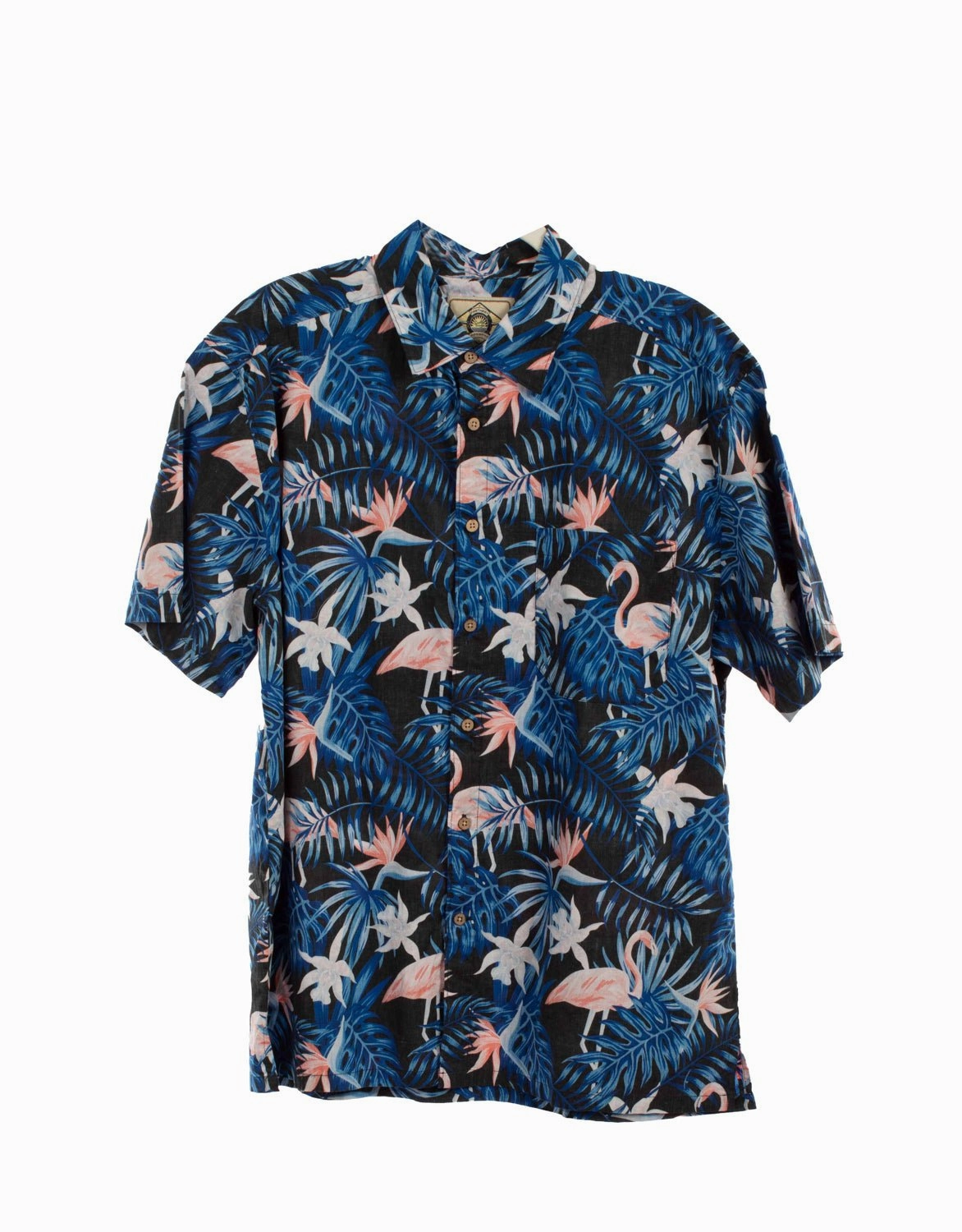 Scully Mens Flamingos Black 100% Cotton S/S Shirt Geometric Pattern Wrinkle-Free