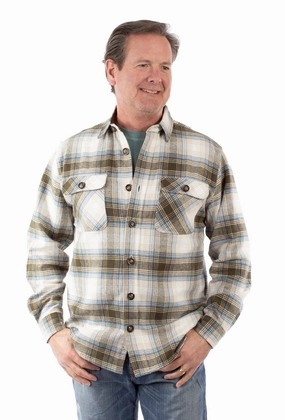 Breathable Cotton Scully Mens Flannel Plaid Olive 100% Cotton L/S Shirt