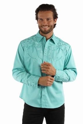 Scully Mens Floral Tooled Embroidery Caribbean Poly/Rayon L/S Shirt S Breathable Cotton Seasonal Fashion