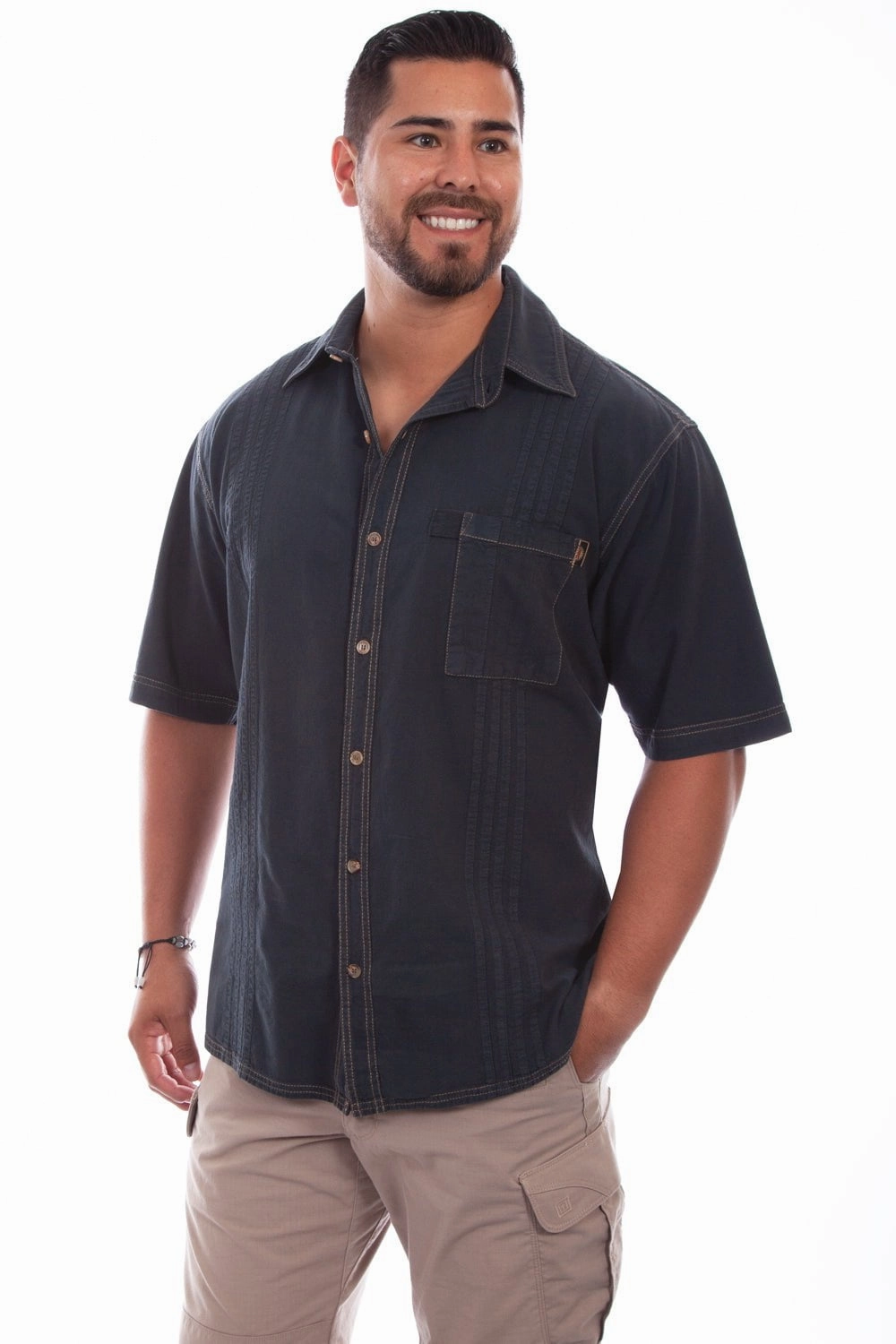 Scully Mens Gunmetal 100% Cotton Traveler S/S Shirt Premium Finish
