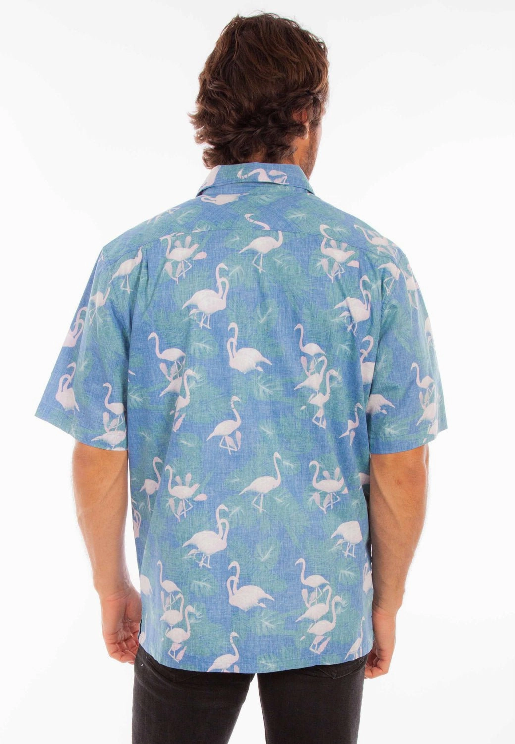 Scully Mens Hawaiian Flamingo Capri Blue 100% Cotton S/S Shirt Soft Texture