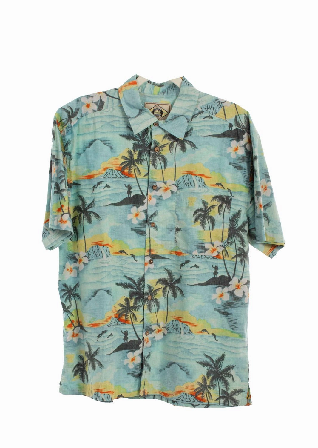 Scully Mens Hawaiian Scenery Aqua 100% Cotton S/S Shirt Trendy Apparel Road Trip Ready