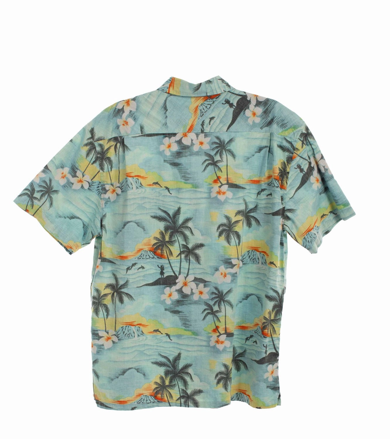 Scully Mens Hawaiian Scenery Aqua 100% Cotton S/S Shirt Anti Static Fabric
