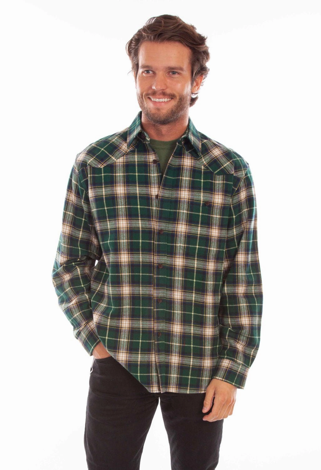 Neutral Shade Scully Mens Hunter Green 100% Cotton Plaid L/S Shirt