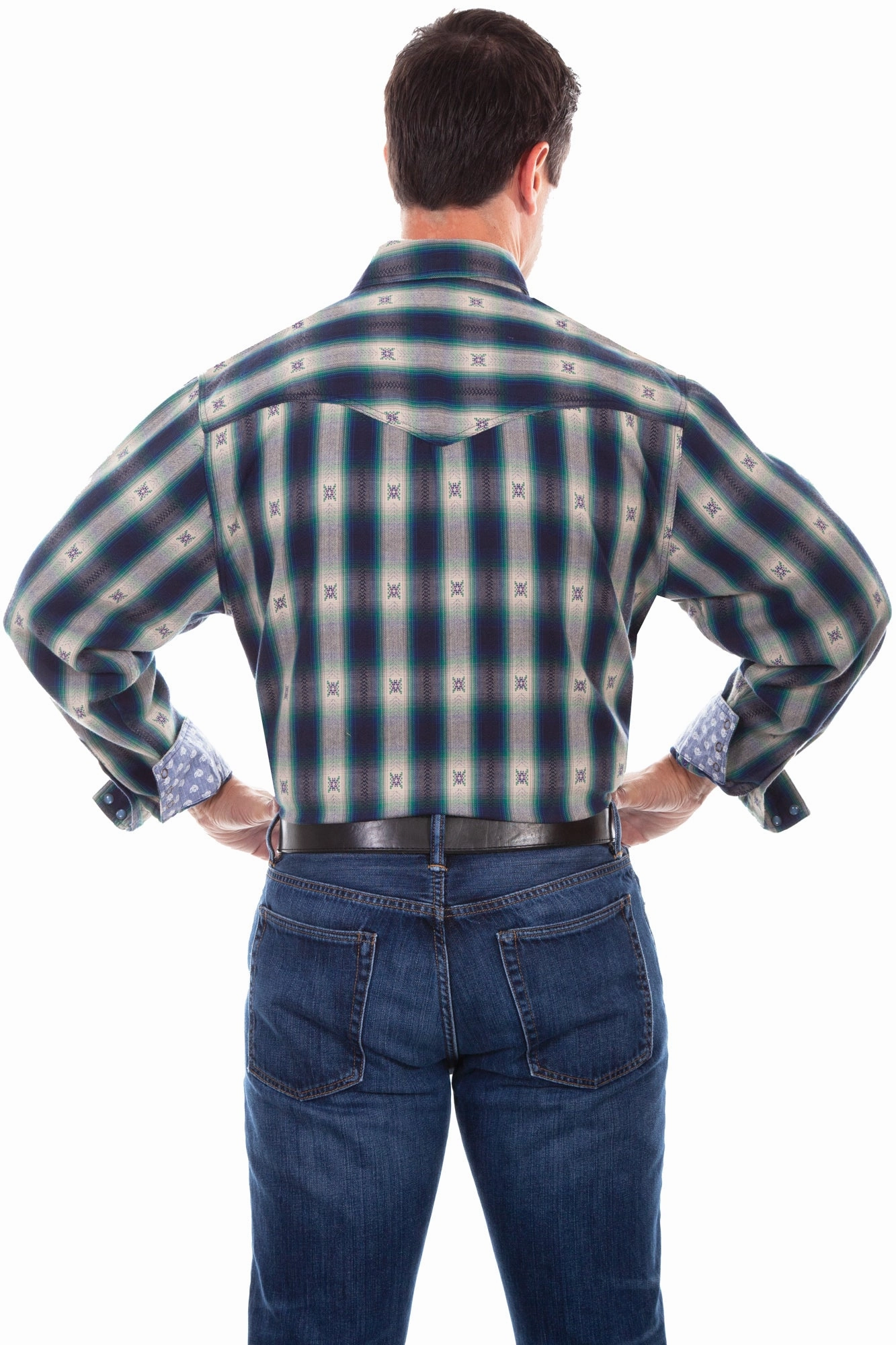 Minimalist fashion Loose Fit Scully Mens Indigo 100% Cotton Dobby L/S Shirt