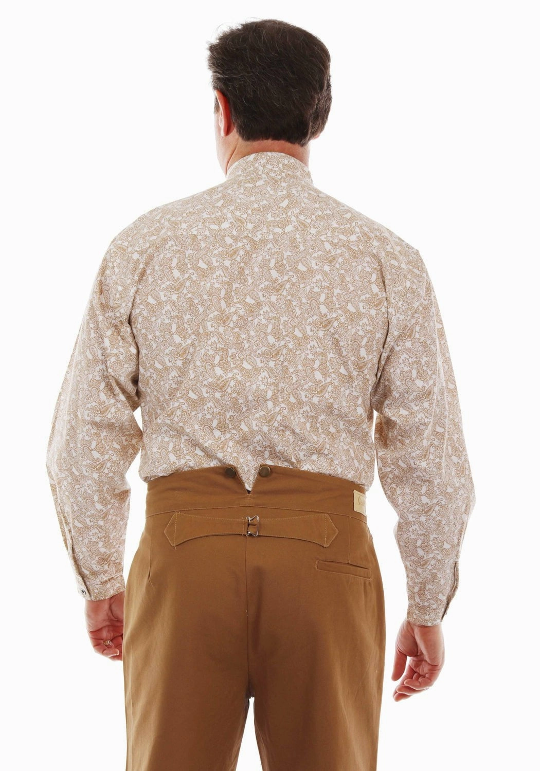 Scully Mens Paisley Flower Retro Ivory 100% Cotton L/S Shirt slim fit Recycled Polyester Blend