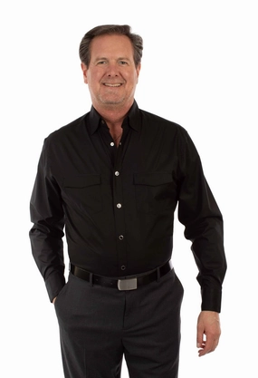 Scully Mens Premium Poplin Black 100% Cotton L/S Shirt Smooth Cotton Blend Multi Layer Stitching