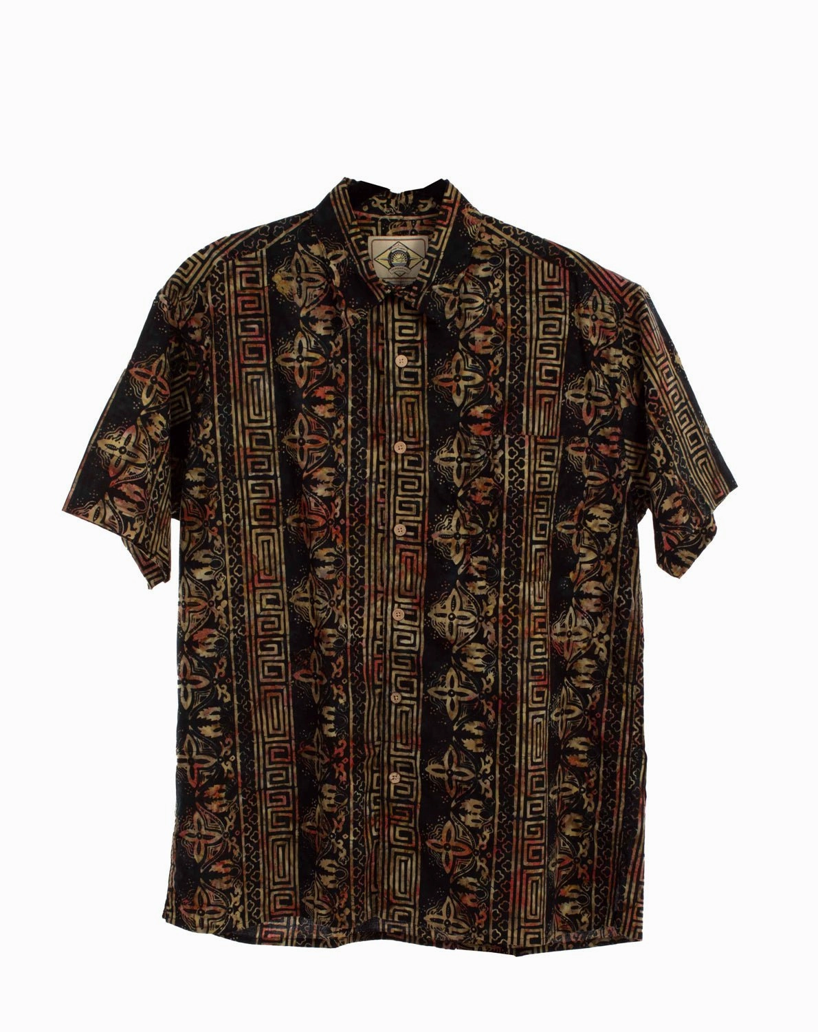 Cuffed hem Bold Print Scully Mens Special Batik Black 100% Cotton S/S Shirt