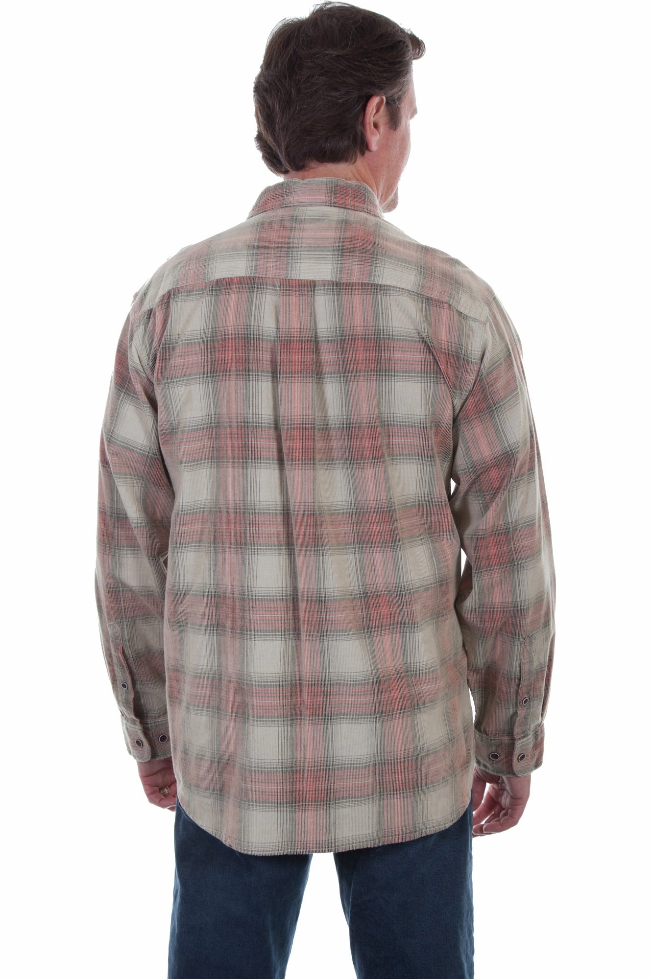 Scully Mens Stone/Red 100% Cotton Cord Plaid L/S Shirt Durable Material