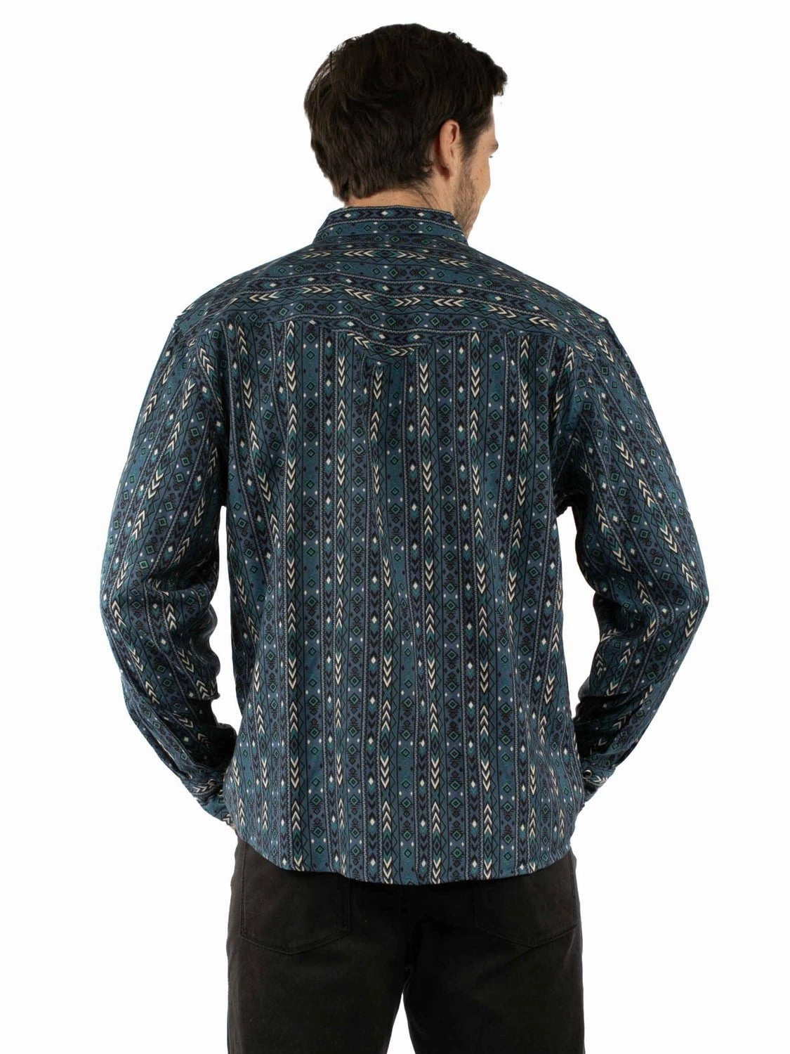 Rooftop Bar Coffee Run Scully Mens Weaved Aztec Stripe Blue 100% Cotton L/S Shirt