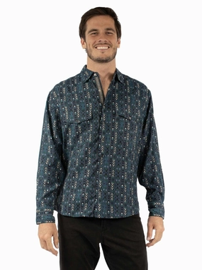 Durable Buttons Stretchy Cloth Scully Mens Weaved Aztec Stripe Blue 100% Cotton L/S Shirt
