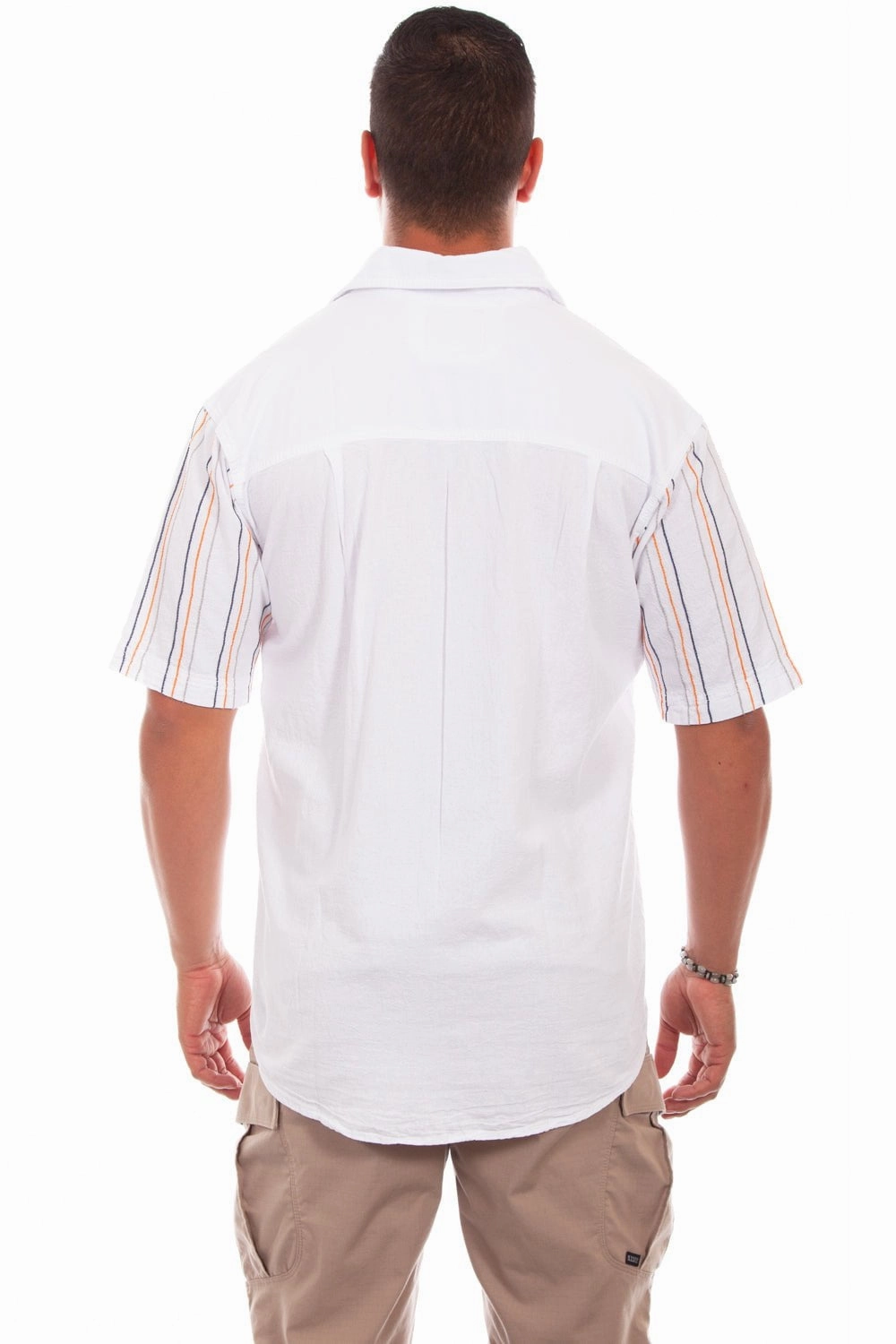 Scully Mens White 100% Cotton Quartz Stripe S/S Shirt High-End Fashion Timeless Classic
