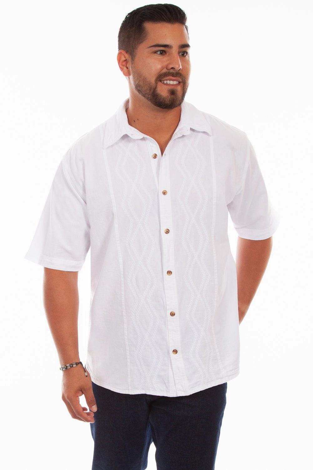 Scully Mens White 100% Cotton Trac S/S Shirt Modern Style Smart Look