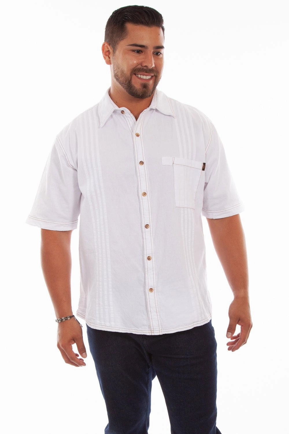 Breathable Material Effortless Comfort Scully Mens White 100% Cotton Traveler S/S Shirt