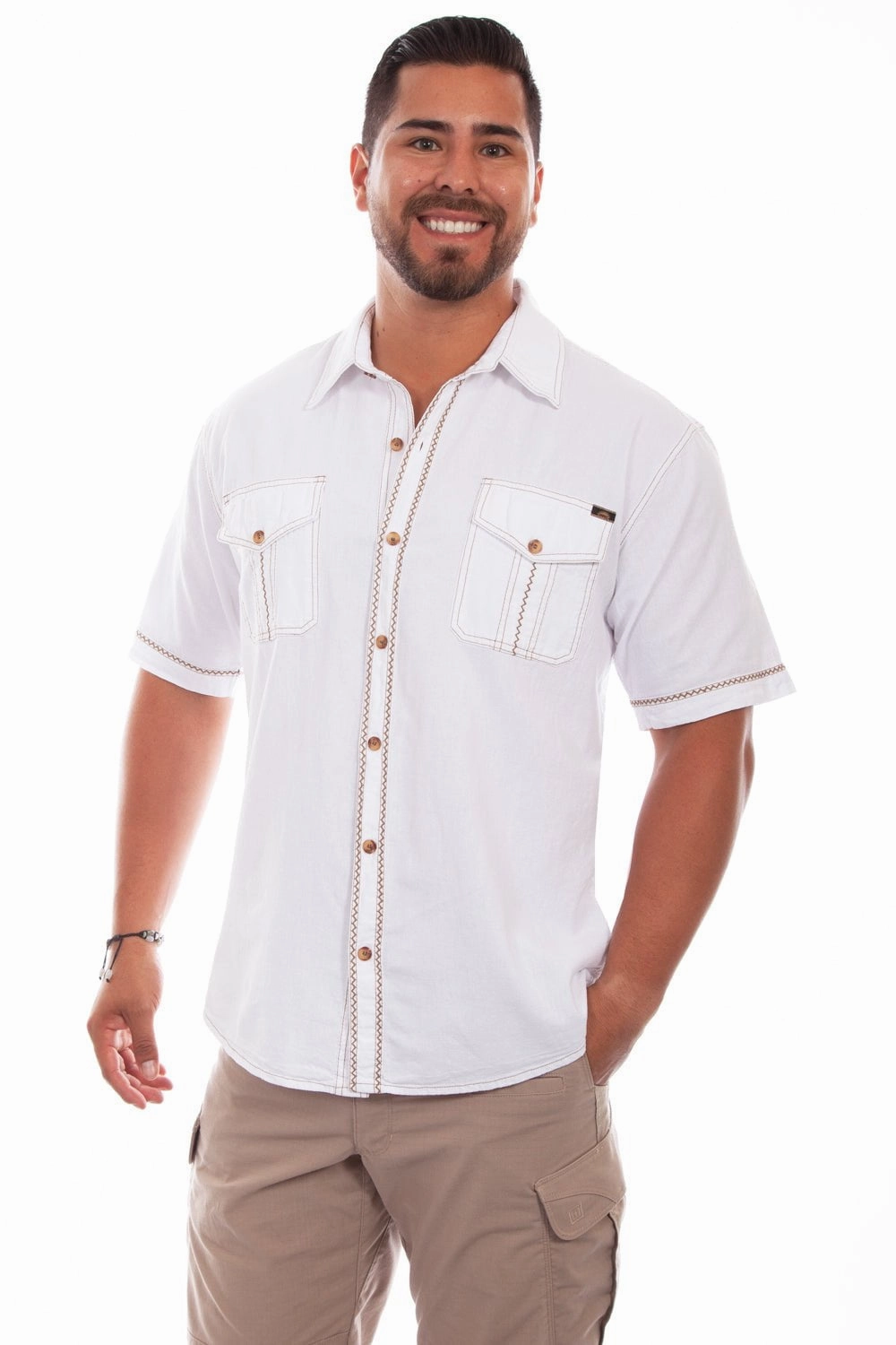 Eco-friendly Scully Mens White 100% Cotton Voyager S/S Shirt