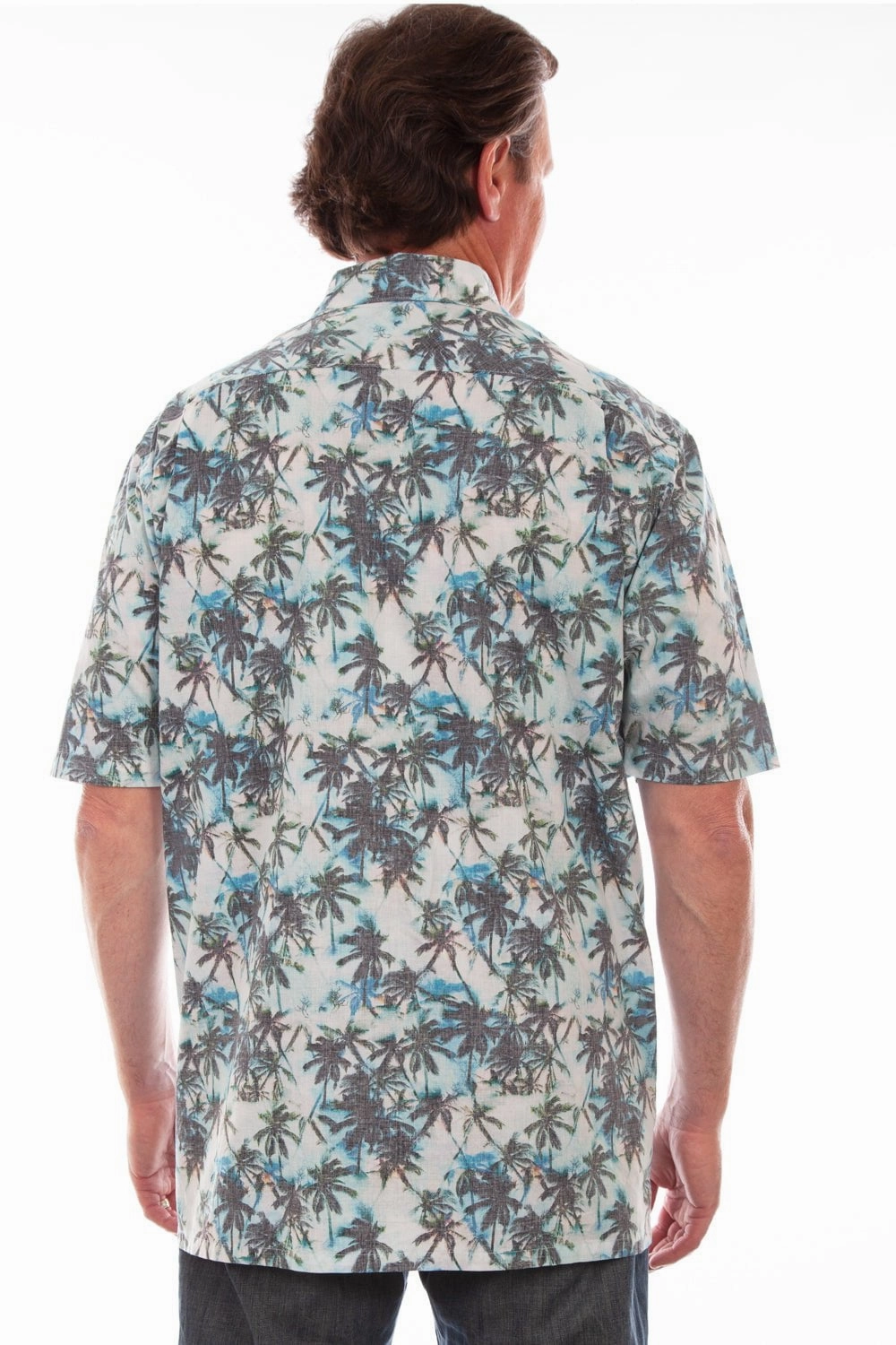 Scully Mens White/Turquoise 100% Cotton Palm Trees S/S Shirt Party outfit