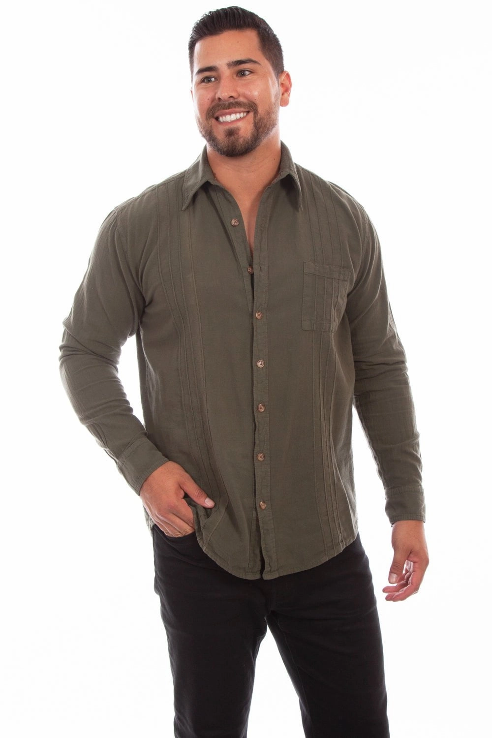 Sporty Look Eco friendly materials Scully Mens Winter Green 100% Cotton The Mesa L/S Shirt