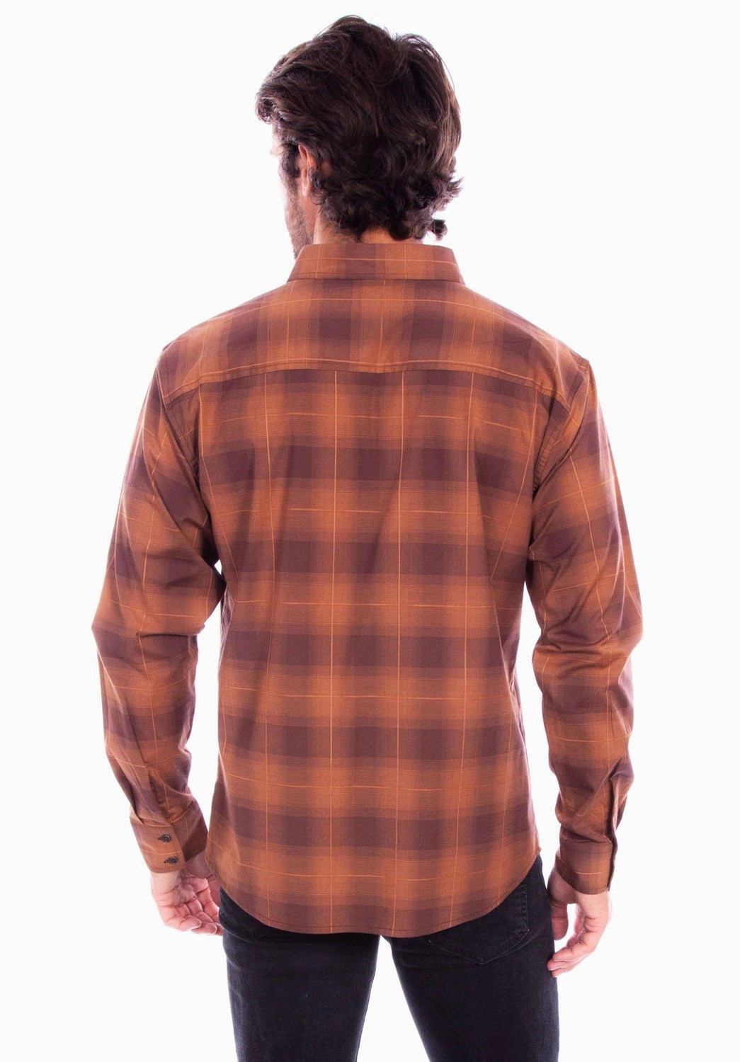Scully Mens Worn Outs Plaid Brown 100% Cotton L/S Shirt Reinforced Seams
