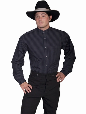 Loose Comfort Scully RangeWear Mens Black 100% Cotton Band Collar Stripe L/S Western Shirt