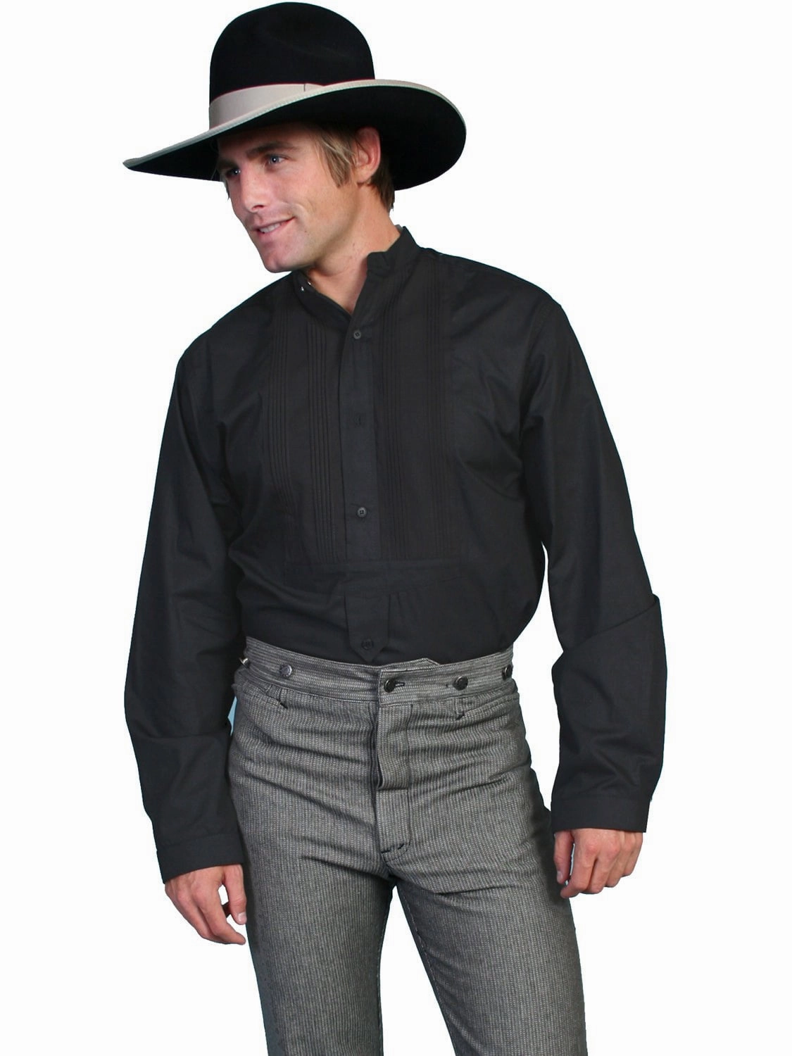 Retro Vibe Scully RangeWear Mens Black 100% Cotton Gambler L/S Western Shirt