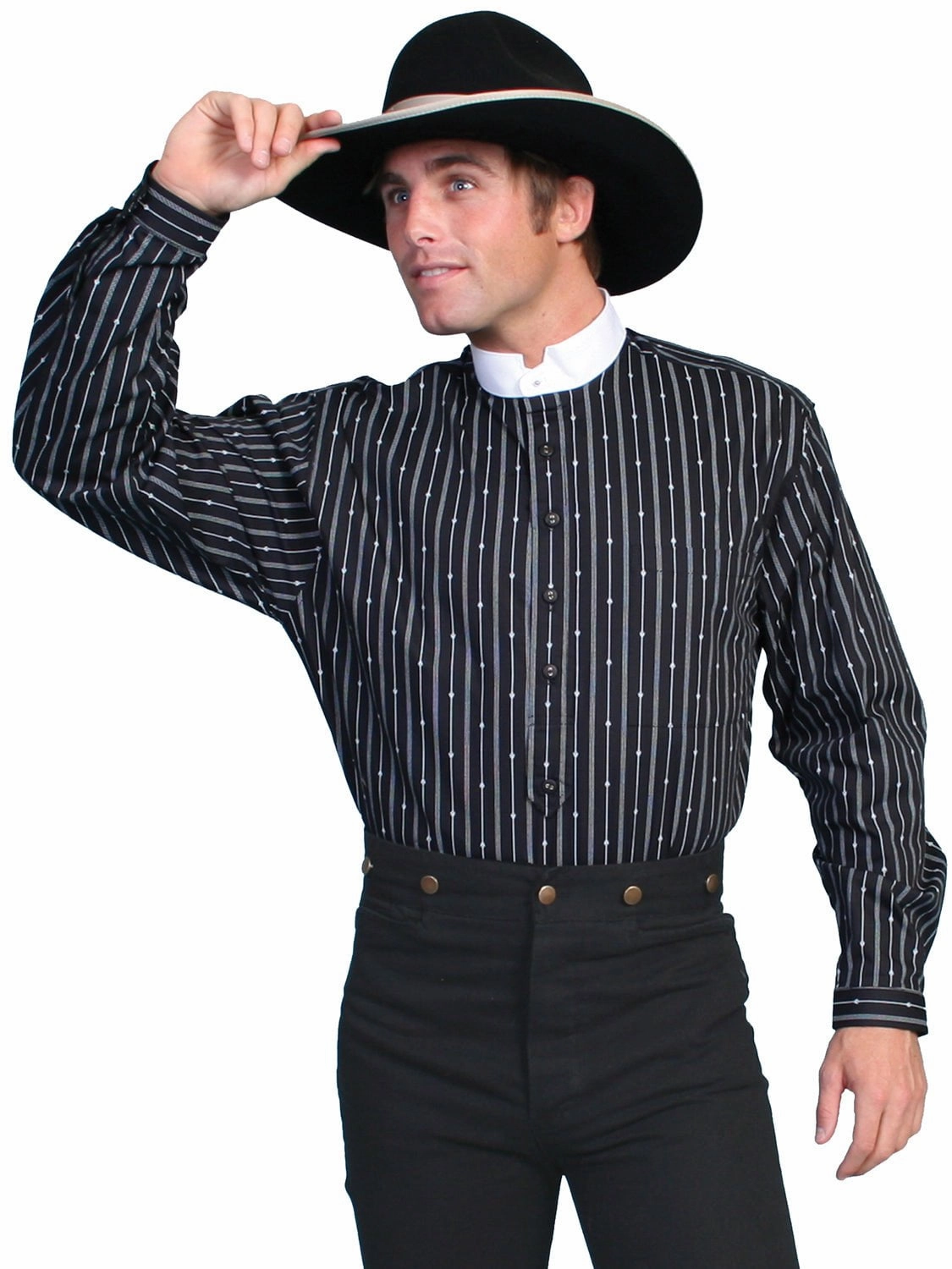 Scully RangeWear Mens Black 100% Cotton Tombstone Striped L/S Western Shirt Comfort-First Morning Comfort