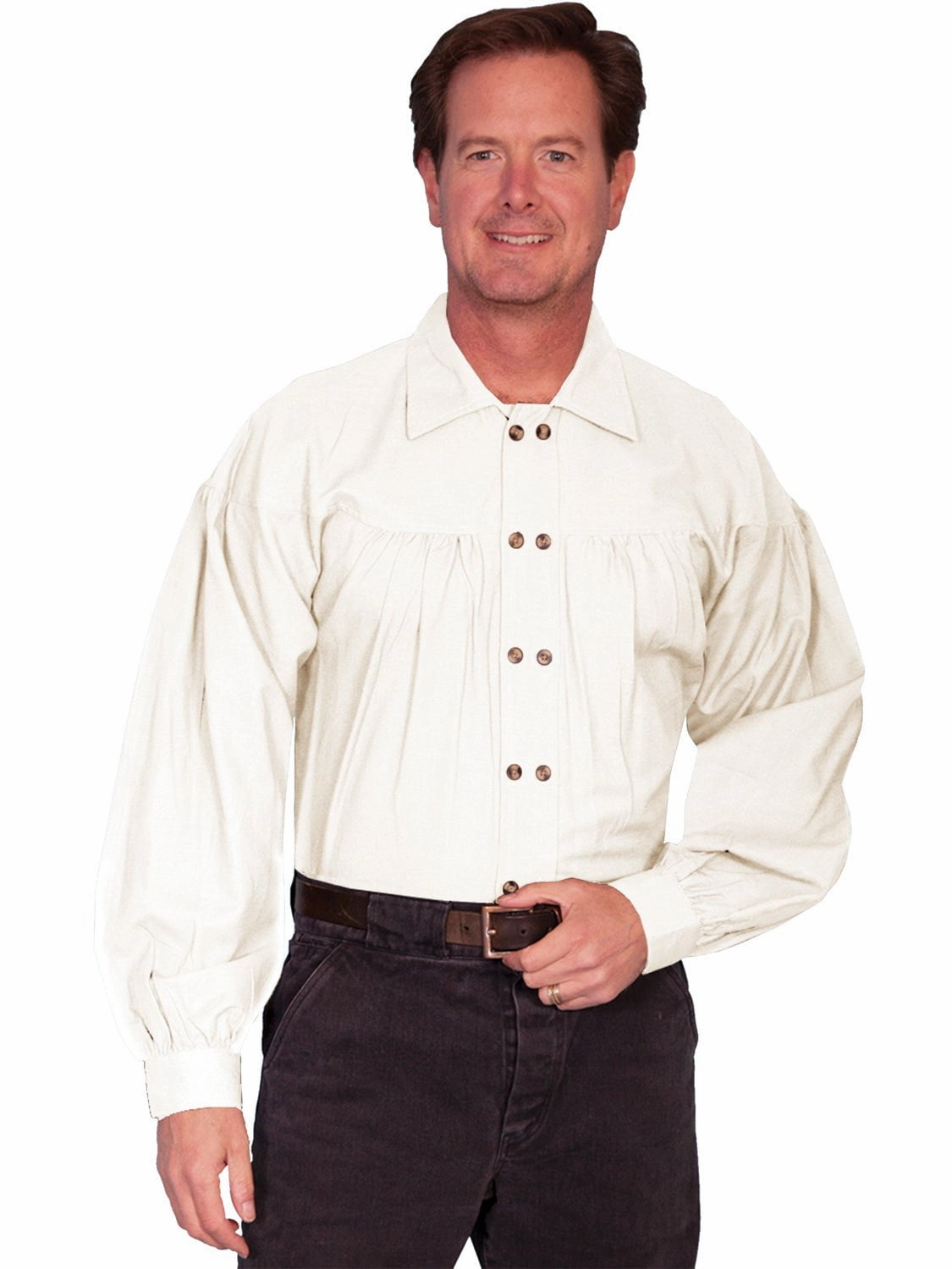 Timeless elegance No Slip Shoulder Grip Scully Rangewear Mens Ivory 100% Cotton L/S Pleated Old West Shirt