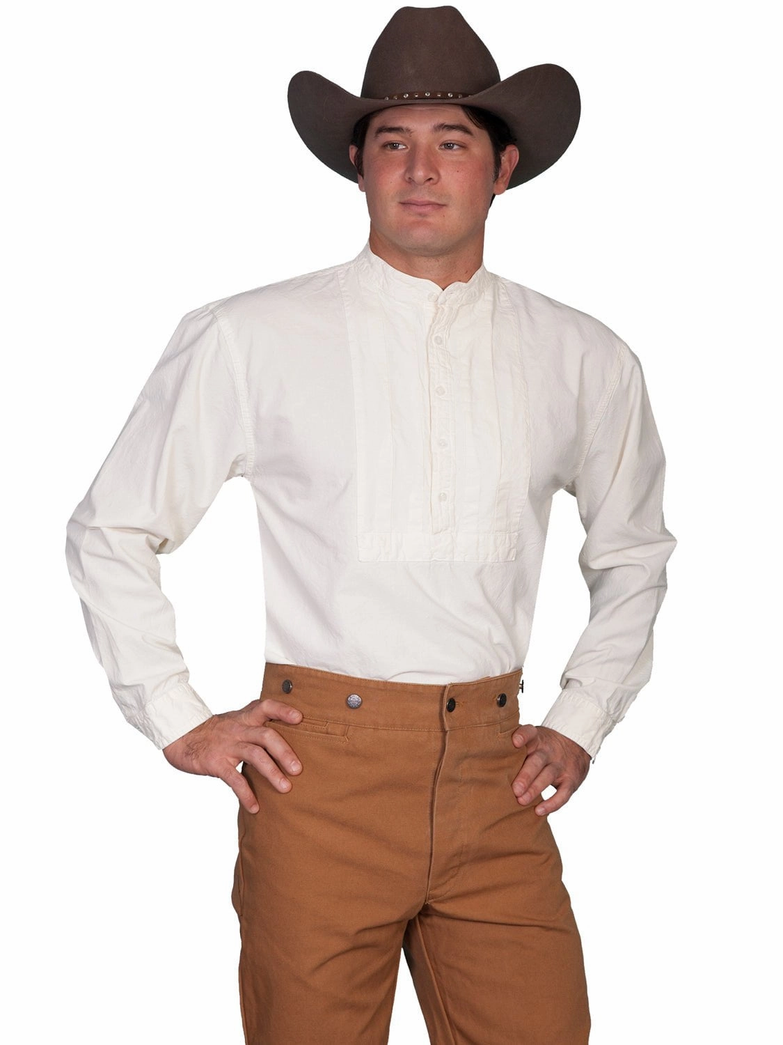 Scully RangeWear Mens Ivory 100% Cotton Pleated Insert L/S Western Shirt Tailored Style Customizable Design