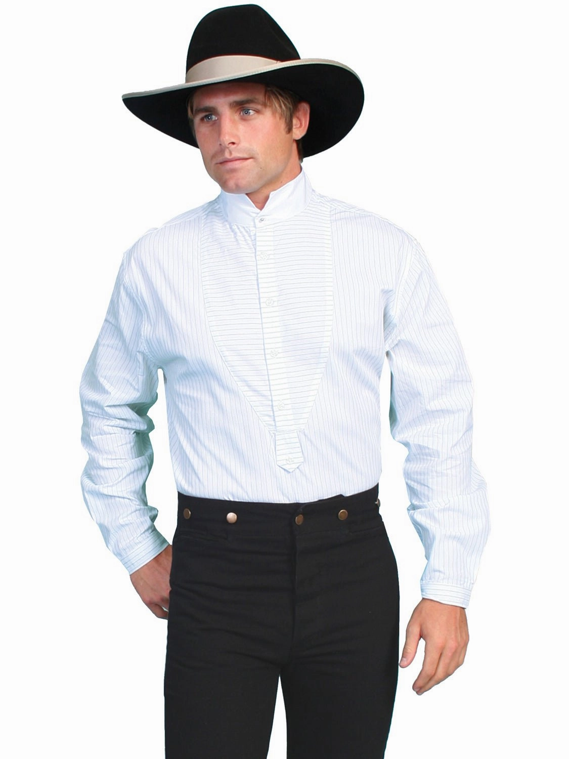 Scully RangeWear Mens White 100% Cotton Striped Bib L/S Formal Western Shirt Bold Graphics