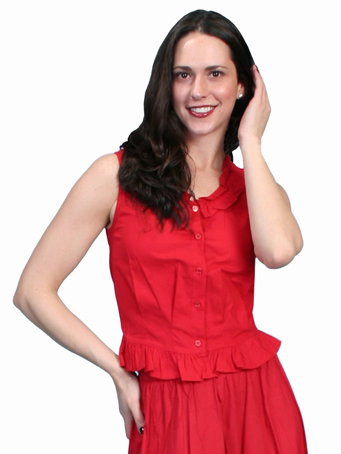 Dinner Date Scully Rangewear Womens Red 100% Cotton Ruffle Camisole