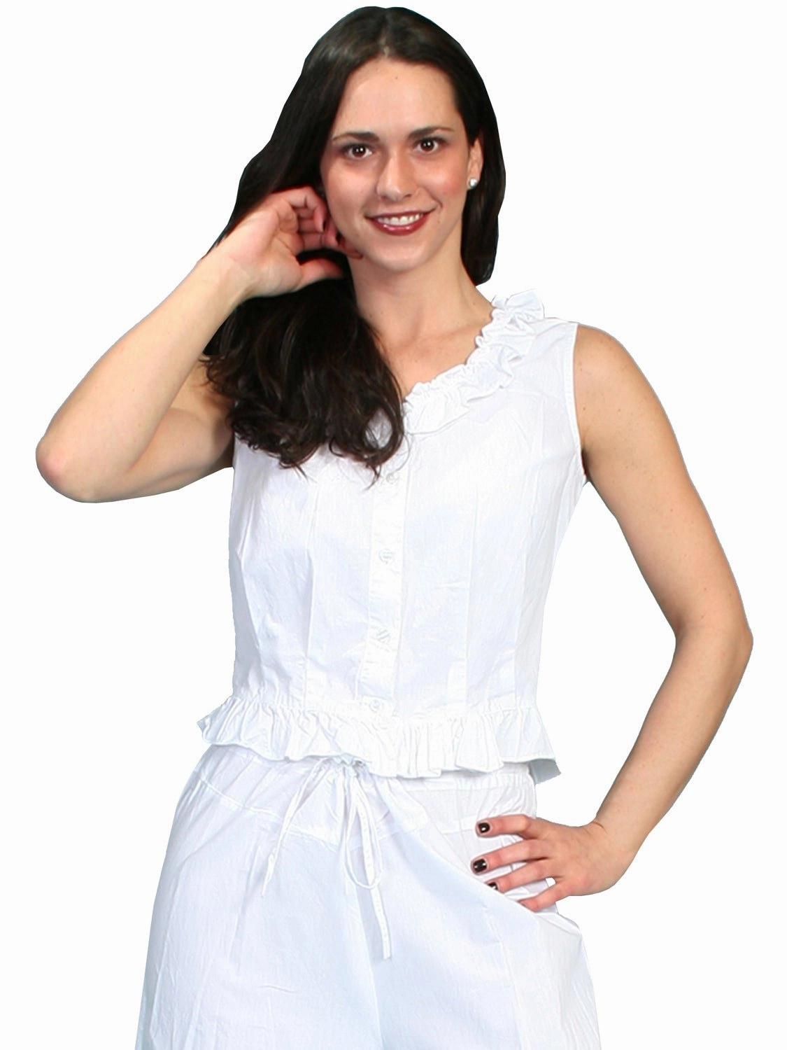 Scully Rangewear Womens White 100% Cotton Ruffle Camisole Mix-And-Match