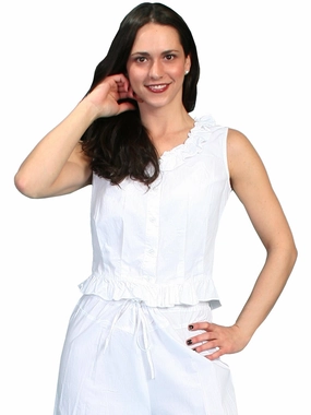 Scully Rangewear Womens White 100% Cotton Ruffle Camisole Trendy Outfit Gym Appropriate