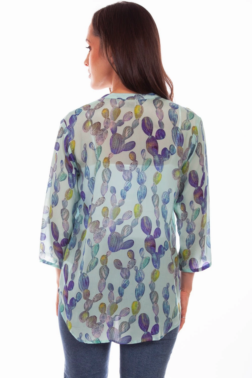 Scully Womens Aqua Rayon Cactus S/S Blouse Special Occasion