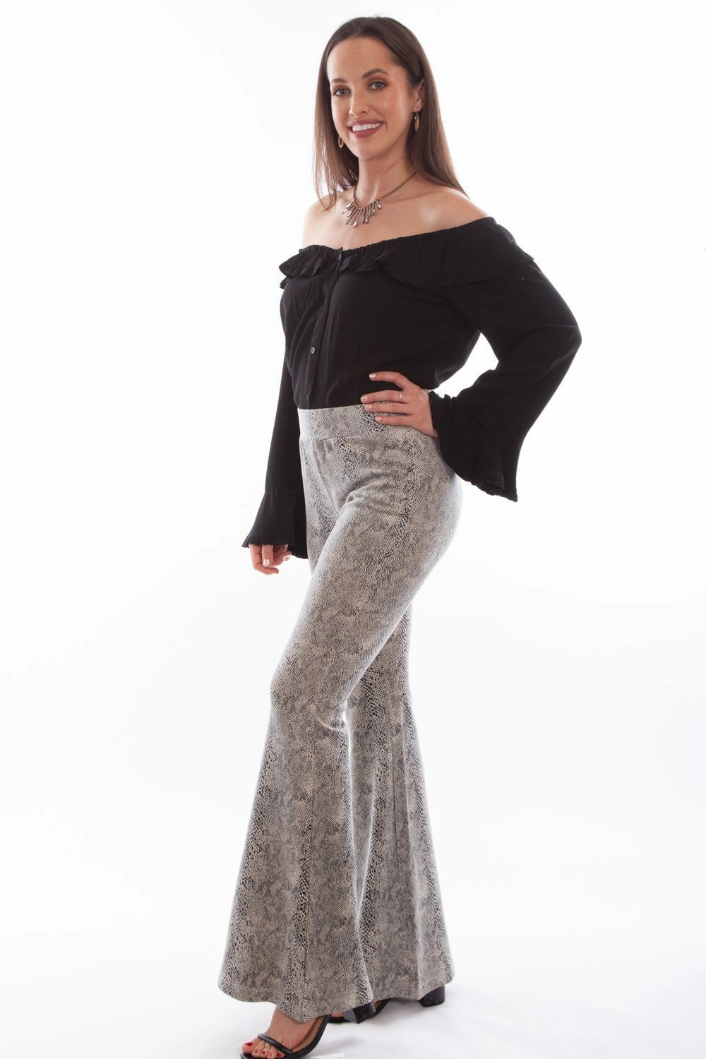 Scully Womens Beige Snake Polyester Snakeskin Bell Pants Relaxed Basics Closet Classic