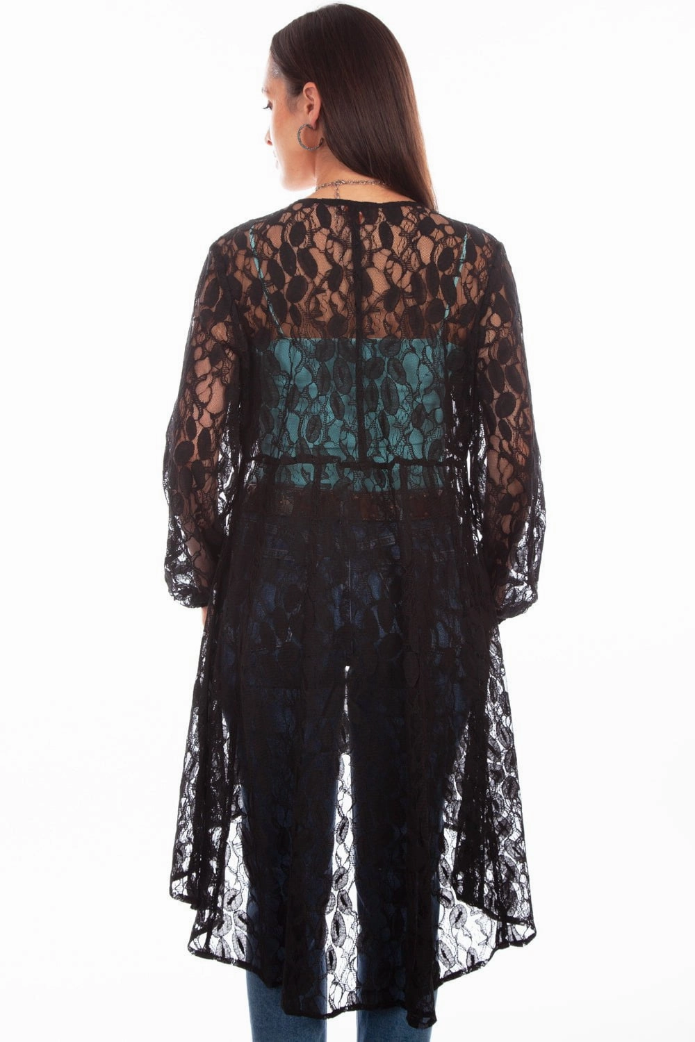 Scully Womens Black 100% Polyester Lace V-Neck Duster Timeless Design Wrinkle Resistant